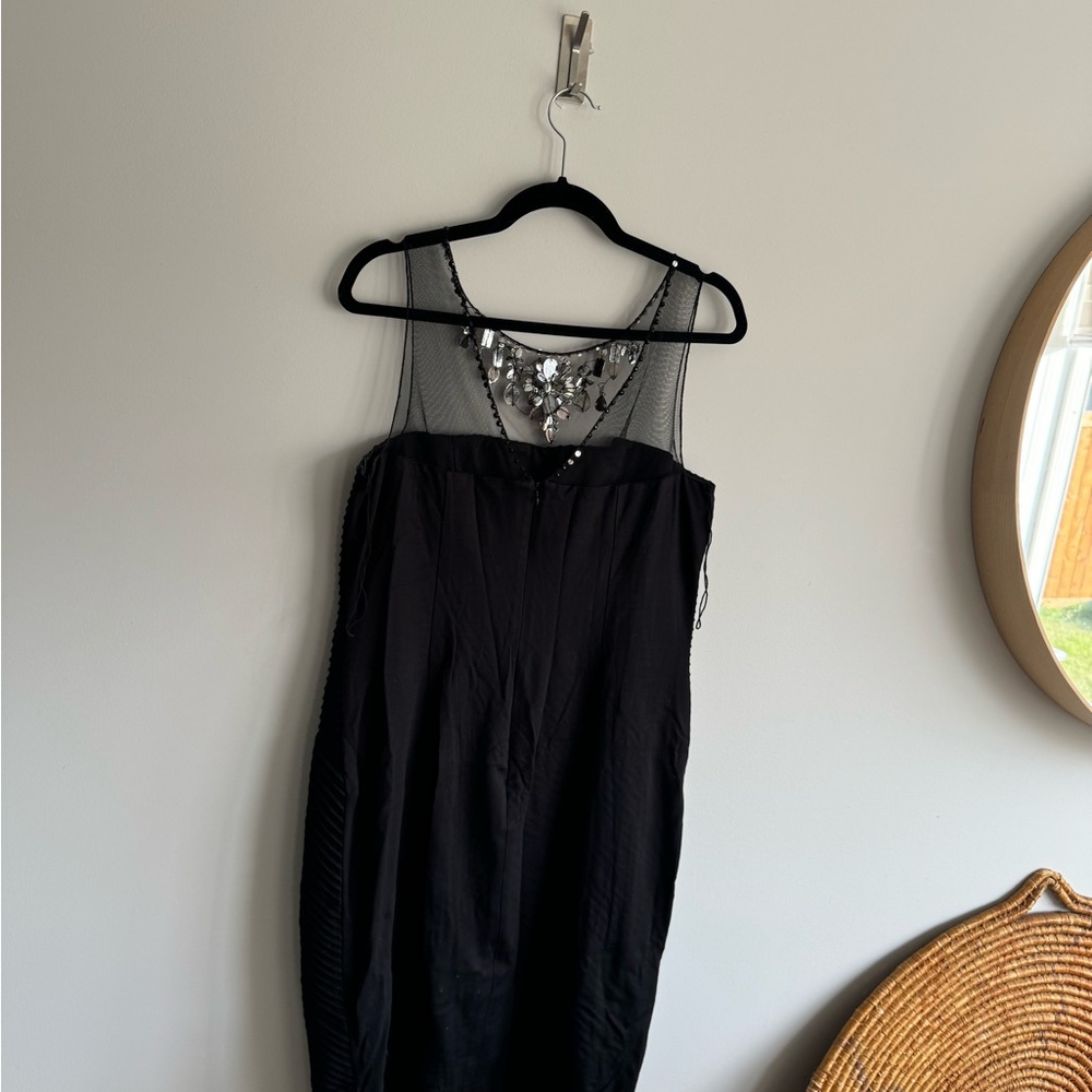 Adrianna papell Black Dress with Sheer Embellished Neckline - Picture 6 of 9